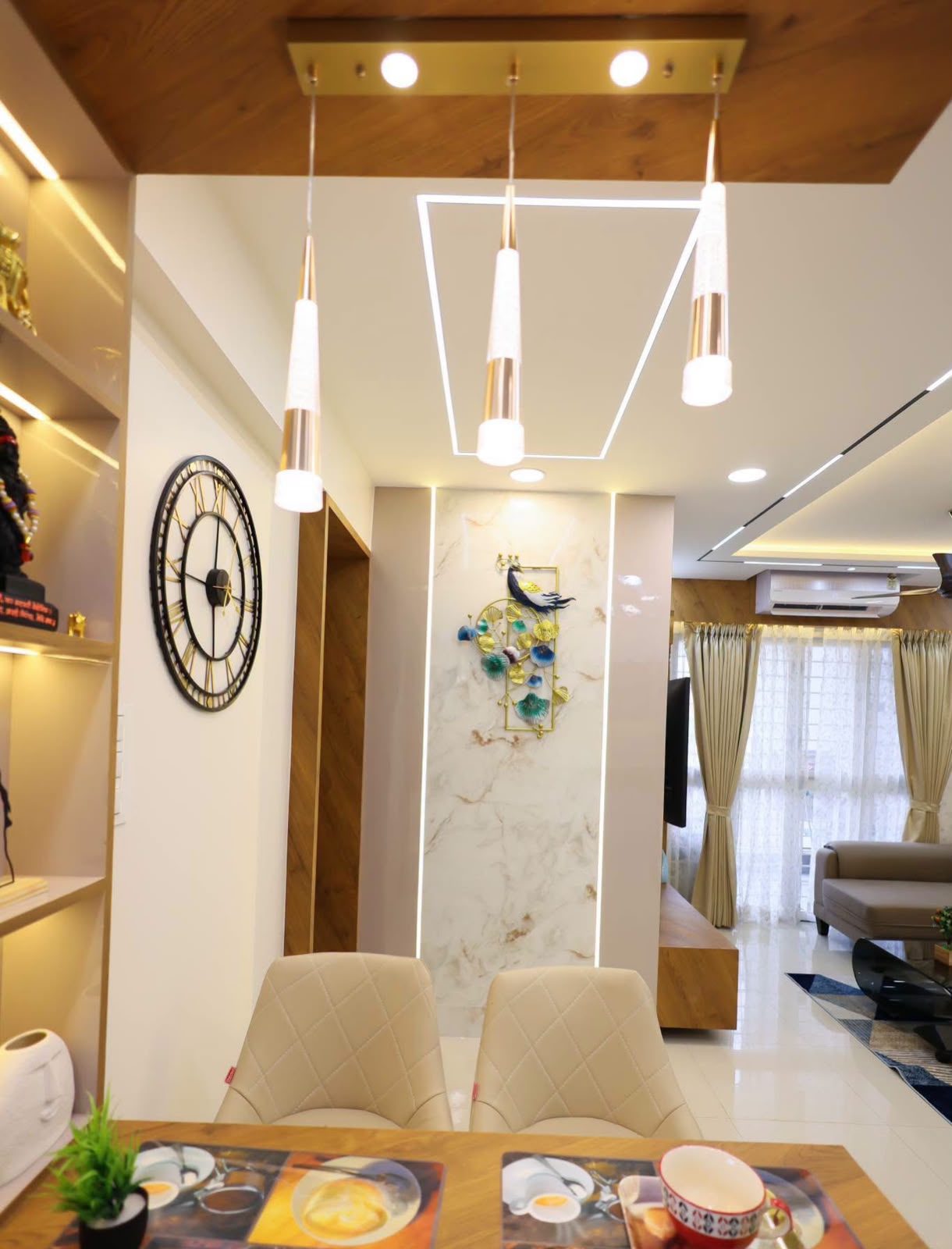 Dining nook with pendant lights